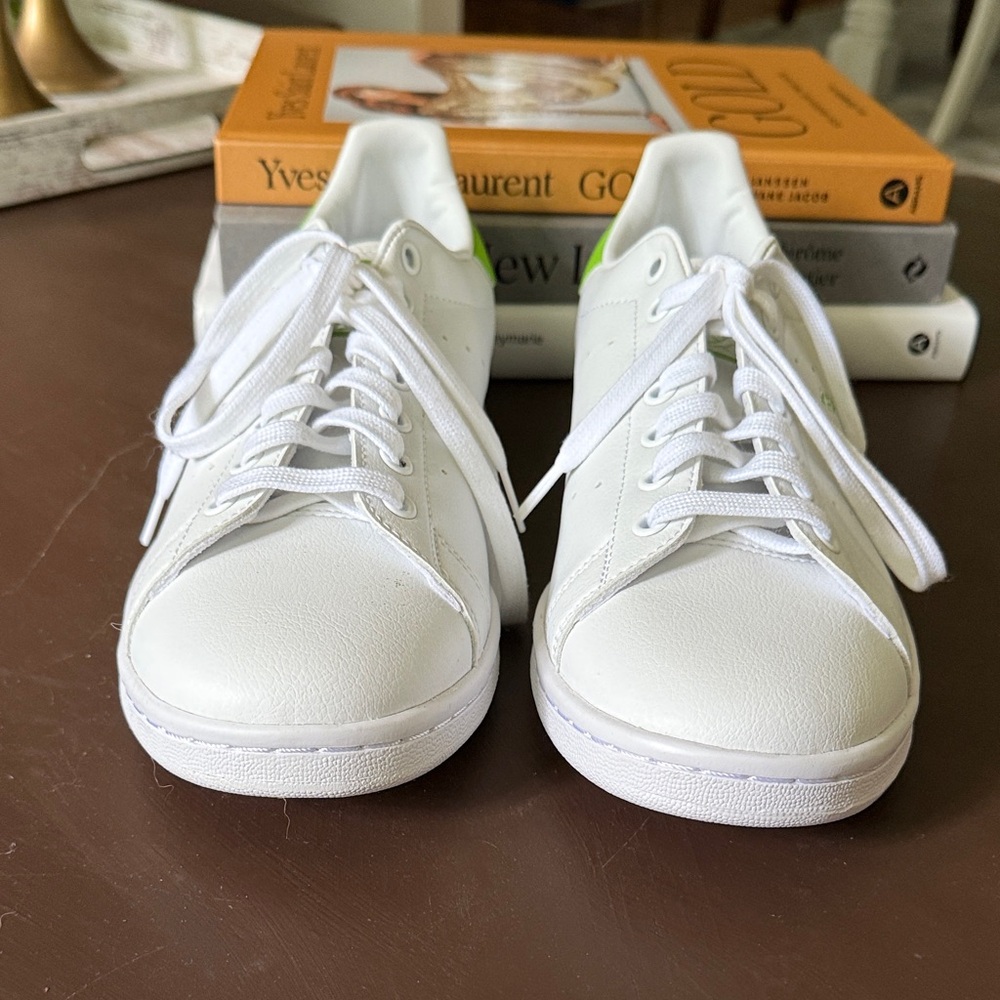 Adidas Stan Smith White and Lime Green Shoes - Picture 3 of 6